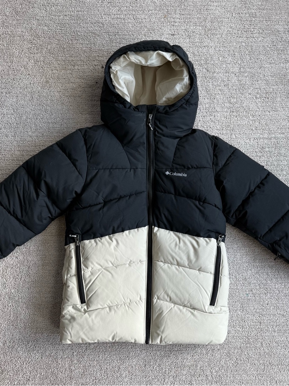 Columbia Kids Black and Cream Hooded Puffer Jacket